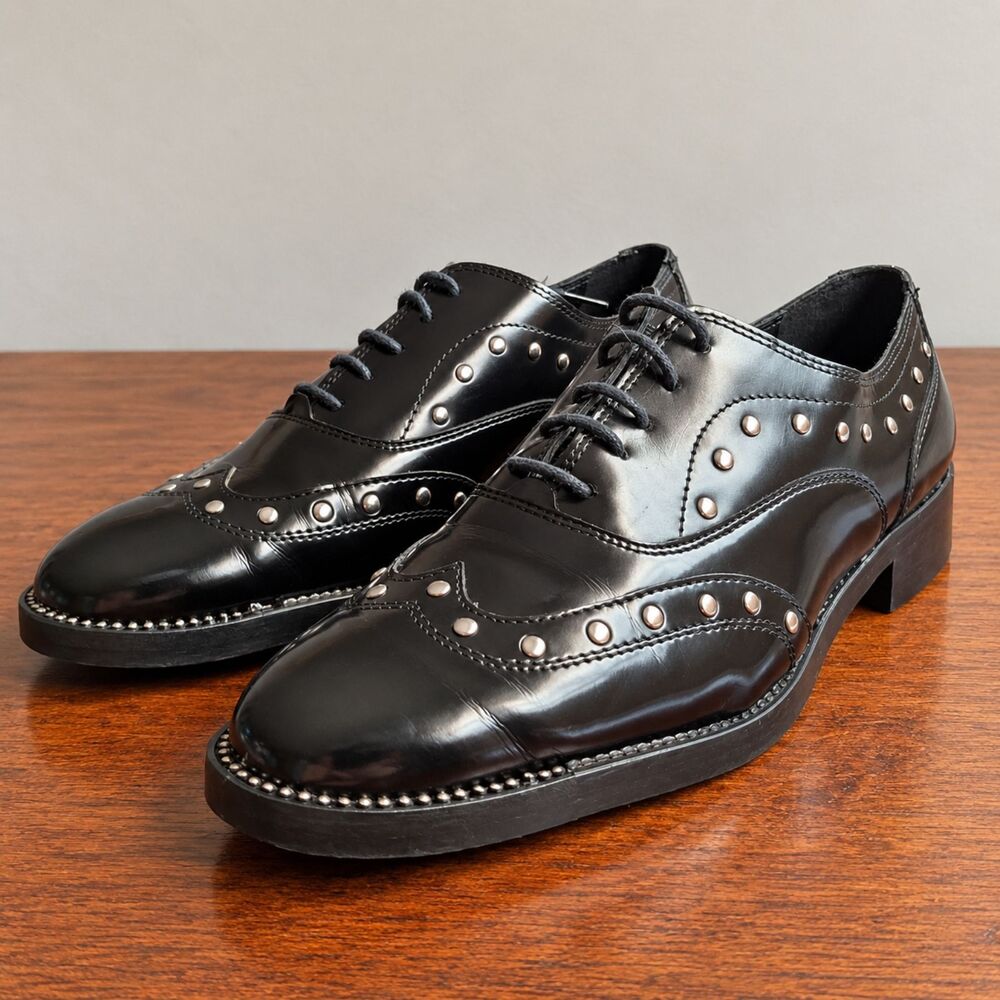 Carvela Kurt Geiger Strada Black Studded Oxford Brogues Women Shoes US 7.5